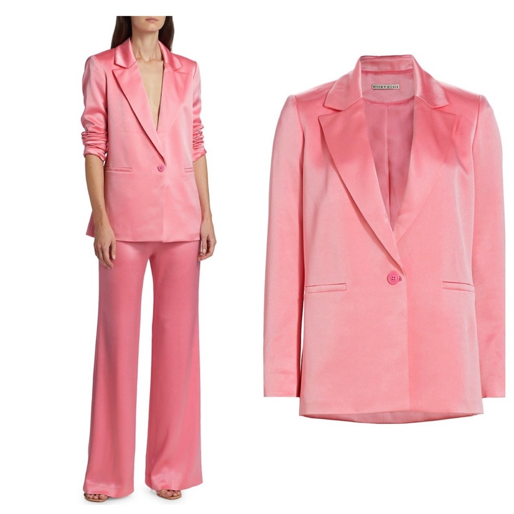 Alice + Olivia Single-Button Satin Blazer